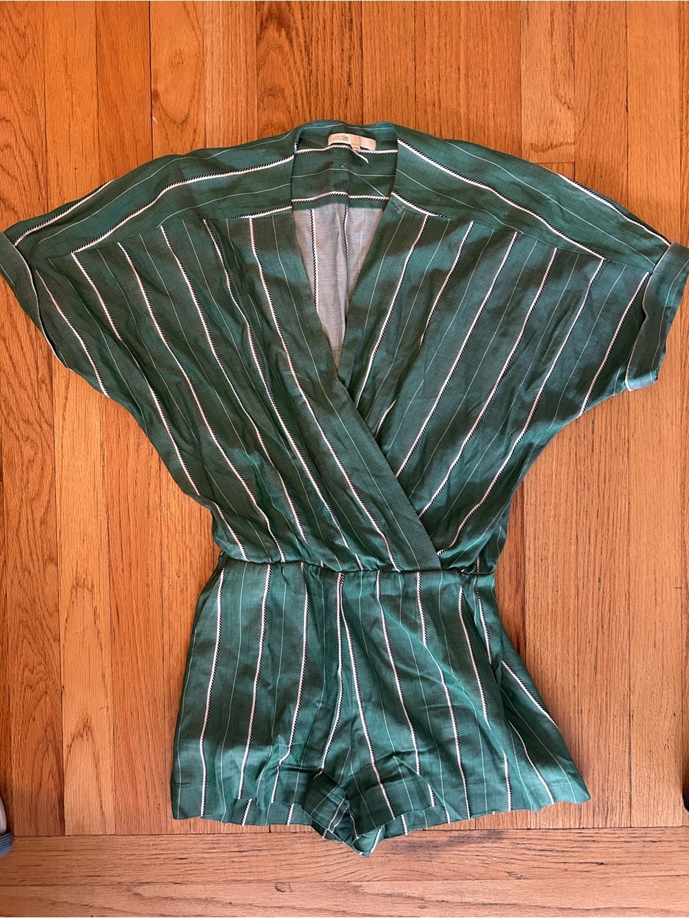 Maje Forest Green Striped Wrap Romper